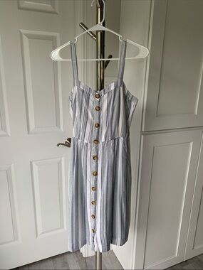 LOFT White Sundress with Navy Stripe Detail, Size 4.